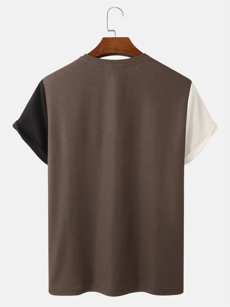 
	Mens Embroidery Tricolor Knitted Texture Short Sleeve T-Shirt