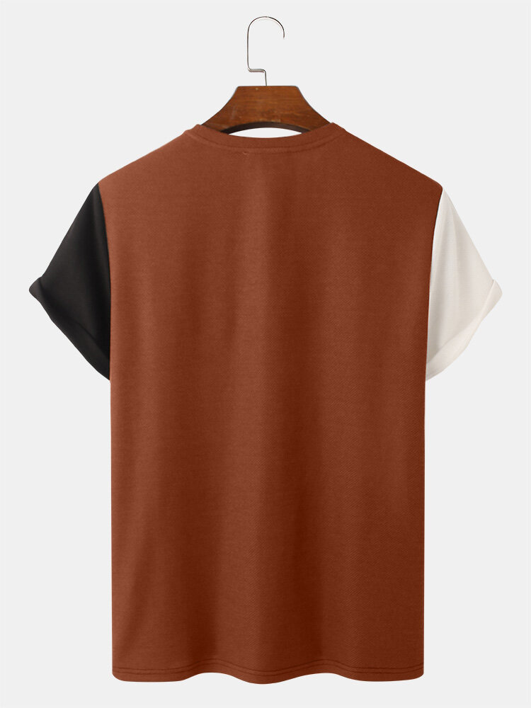 
	Mens Embroidery Tricolor Knitted Texture Short Sleeve T-Shirt