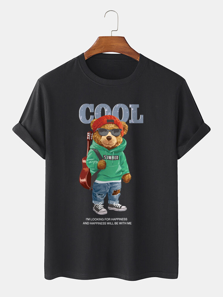 
	Mens Cool Cartoon Bear Print 100% Cotton Casual Short Sleeve T-Shirts