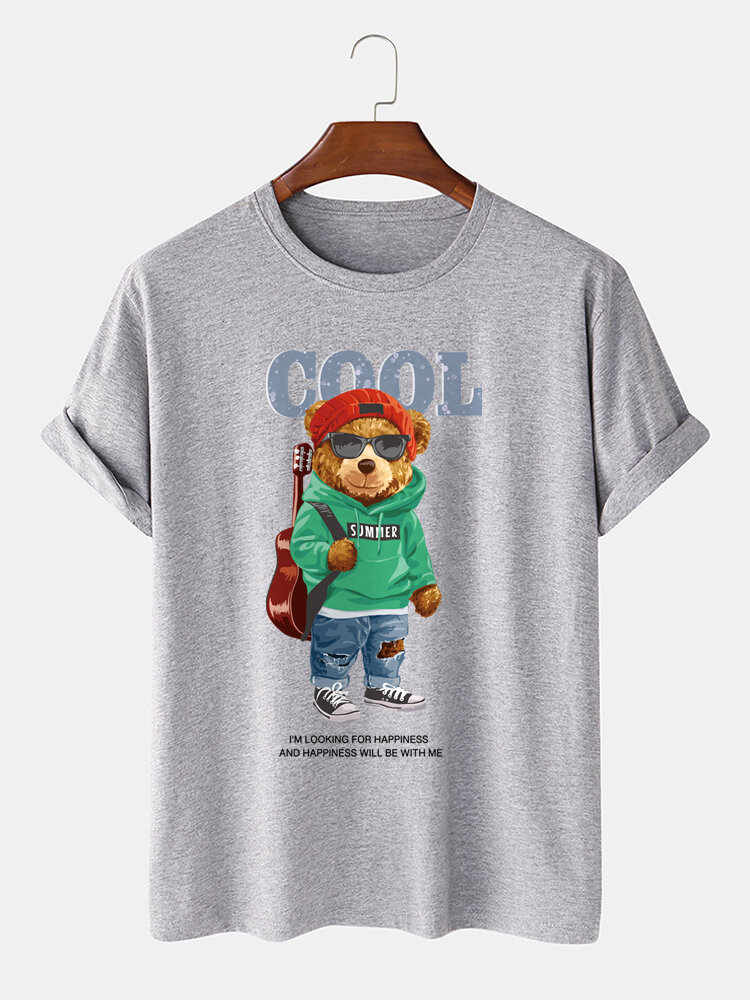 
	Mens Cool Cartoon Bear Print 100% Cotton Casual Short Sleeve T-Shirts