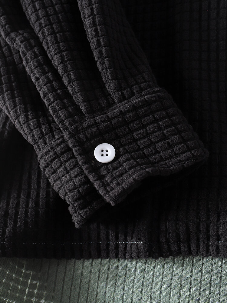 
	Mens Colorblock Patchwork Corduroy Lapel Long Sleeve Shirts With Pocket