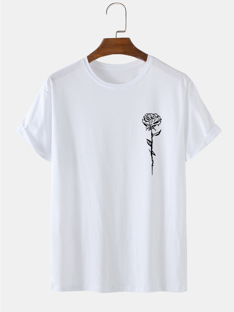 
	Mens Rose Print Crew Neck 100% Cotton Casual Short Sleeve T-Shirts