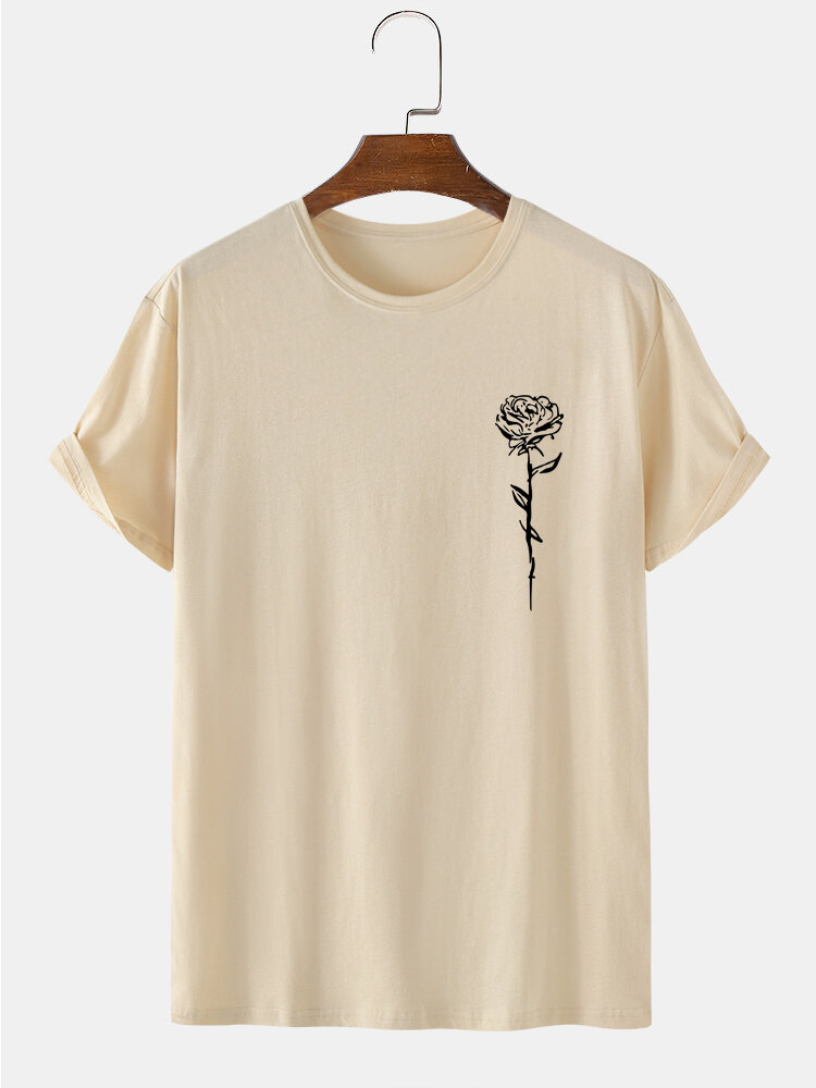 
	Mens Rose Print Crew Neck 100% Cotton Casual Short Sleeve T-Shirts
