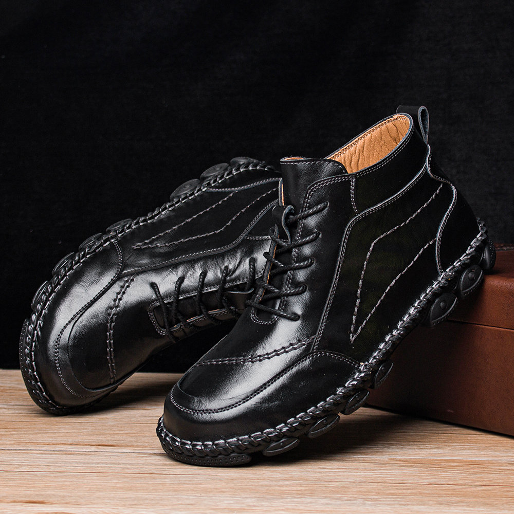 
	Men Cow Leather Non Slip Hand Stitching Casual Outdoor Boots