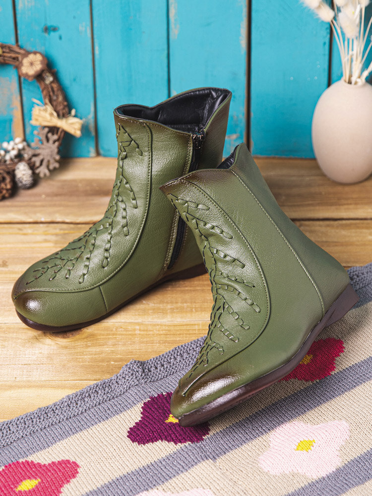 
	Casual Special Retro Woven Design Side Zipper Womens Short Boots