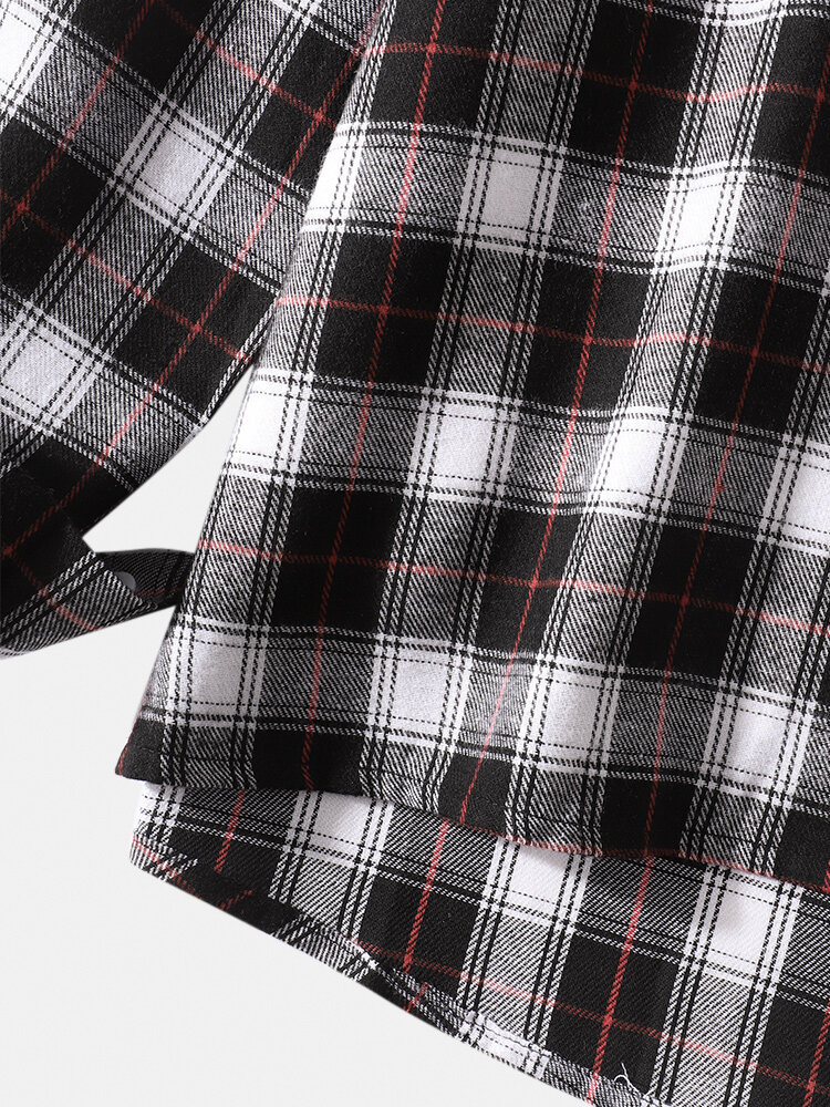 
	Mens Cotton Plaid Button Up Long Sleeve Casual Drawstring Hooded Shirts