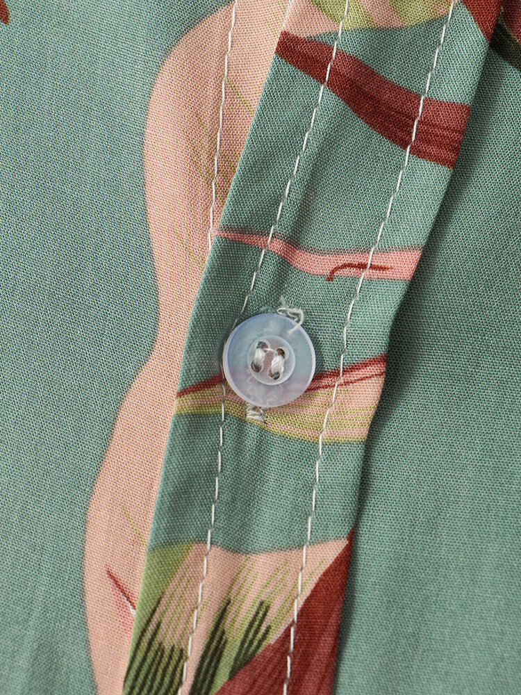 
	Mens Classical Oil Print Leaf Turn Down Collar Short Sleeve Shirts