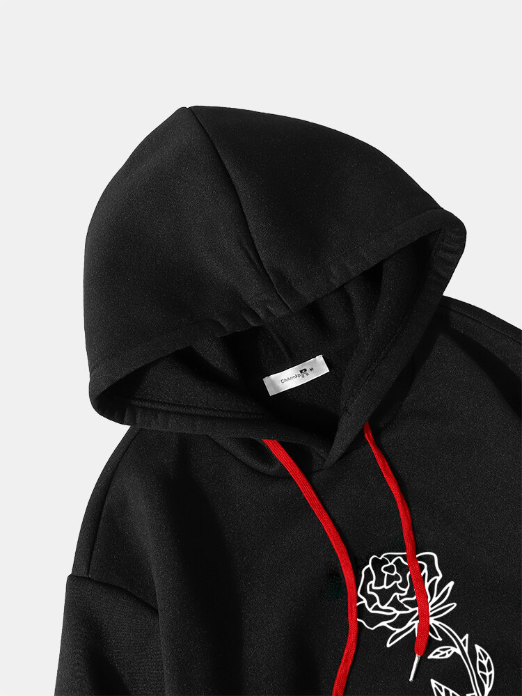 
	Mens Rose Japanese Sleeve Print 2 In 1 Casual Drawstring Hoodies