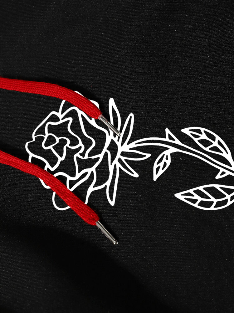 
	Mens Rose Japanese Sleeve Print 2 In 1 Casual Drawstring Hoodies