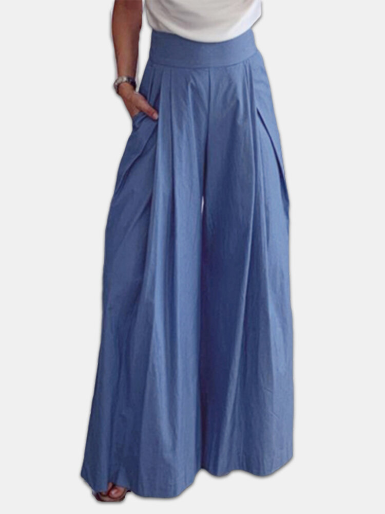 
	Pleated Zipper Fly Plus Size Wide Leg Pants for Women