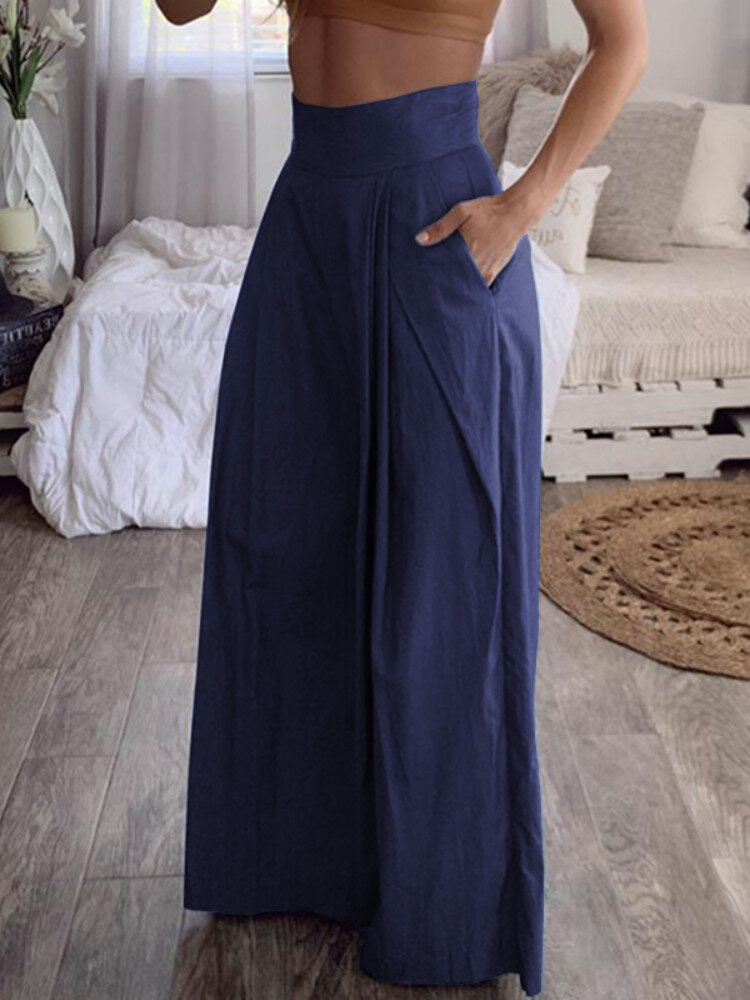 
	Pleated Zipper Fly Plus Size Wide Leg Pants for Women