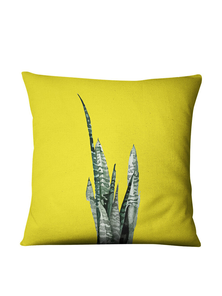 
	Yellow Succulent Cactus Linen Pillow Case Home Fabric Sofa Cushion Cover