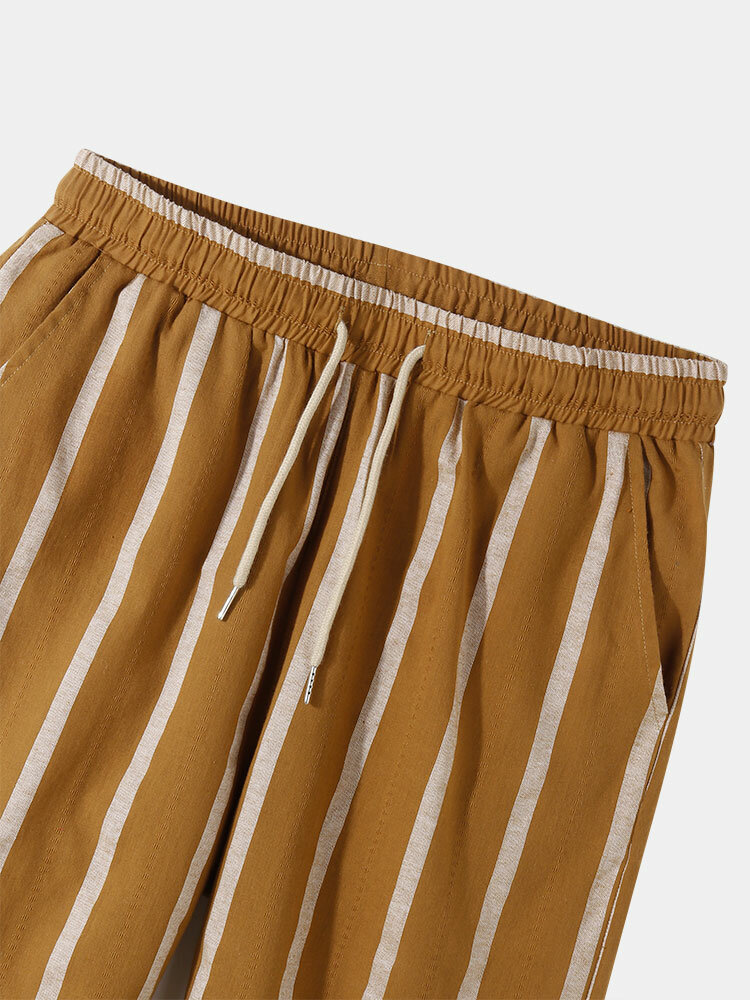 
	Mens 100% Cotton Striped Stand Collar Casual Striped Shrits&Bottoms Two Pieces Outfits