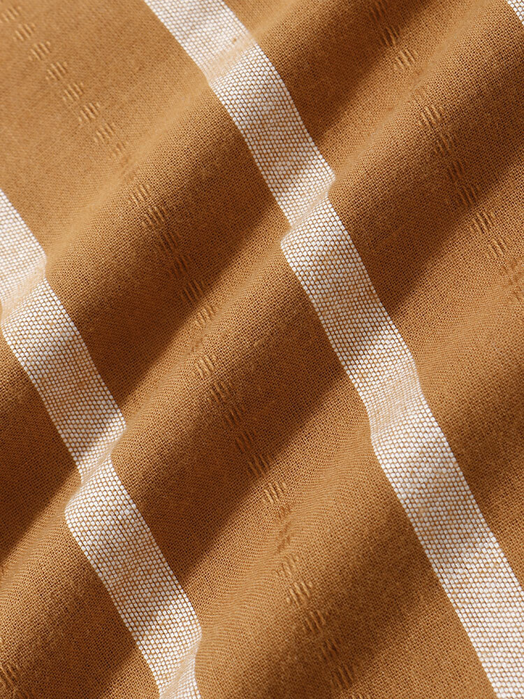 
	Mens 100% Cotton Striped Stand Collar Casual Striped Shrits&Bottoms Two Pieces Outfits