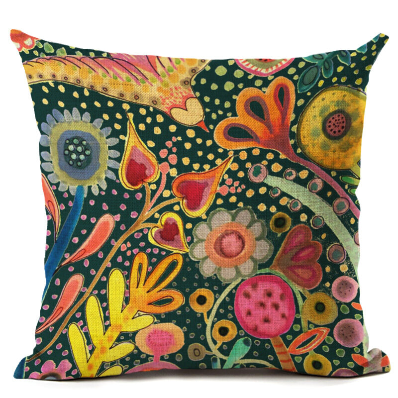 
	Flowers and Birds 45*45cm Cushion Cover Linen Throw Pillow Car Home Decoration Decorative Pillowcase