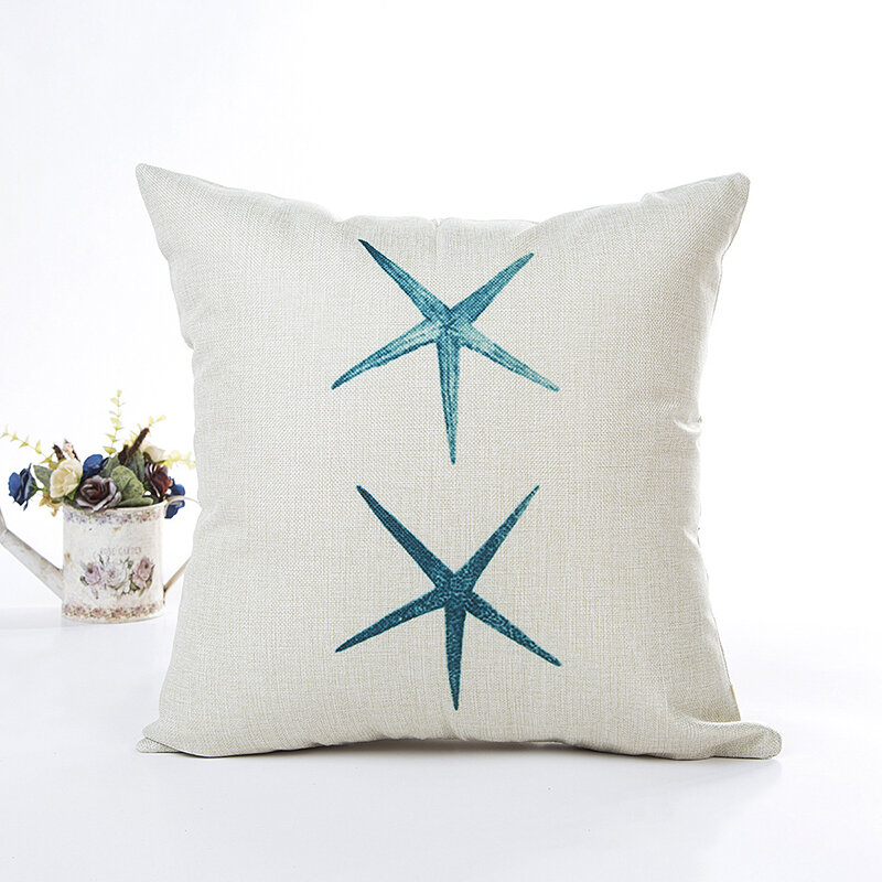 
	1 PC Blue Sea House Starfish Cotton Linen Cushion Cover Square Soft Decorative Throw Pillow Cover Pillowcase