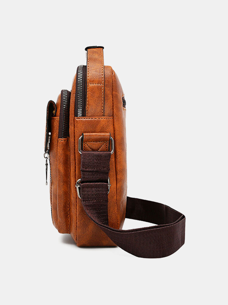 
	Men PU Leather Retro Multi-Layers Crossbody Bag Sling Bag
