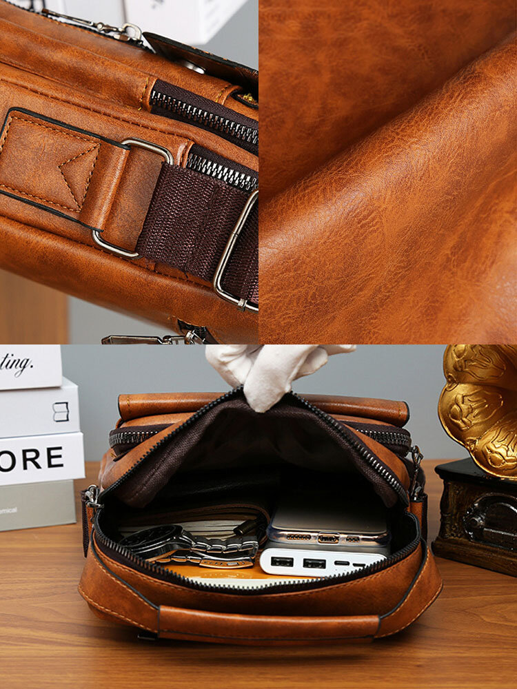 
	Men PU Leather Retro Multi-Layers Crossbody Bag Sling Bag