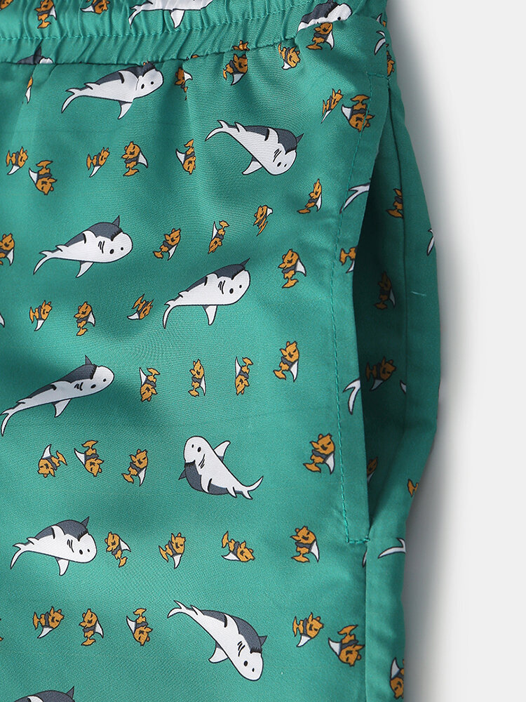 
	Funny Fish Pattern Swim Shorts Green Cute Casual Shorts Beachwear for Men