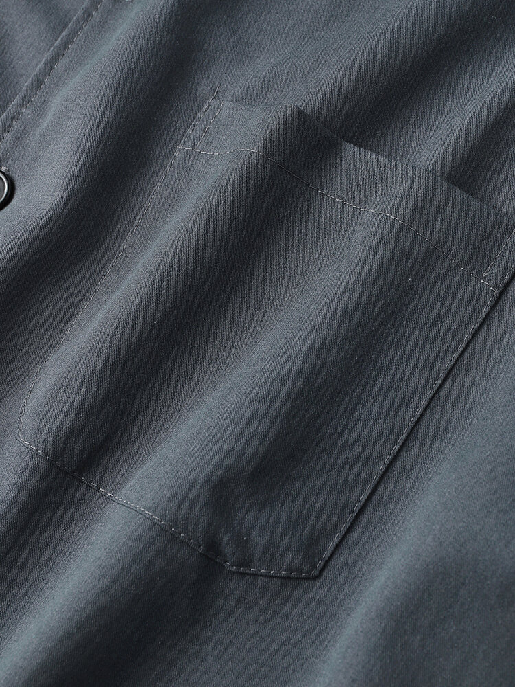 
	Mens Solid Color Revere Collar Button Up Loose Two Pieces Outfits