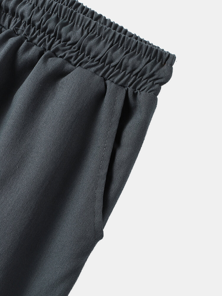 
	Mens Solid Color Revere Collar Button Up Loose Two Pieces Outfits