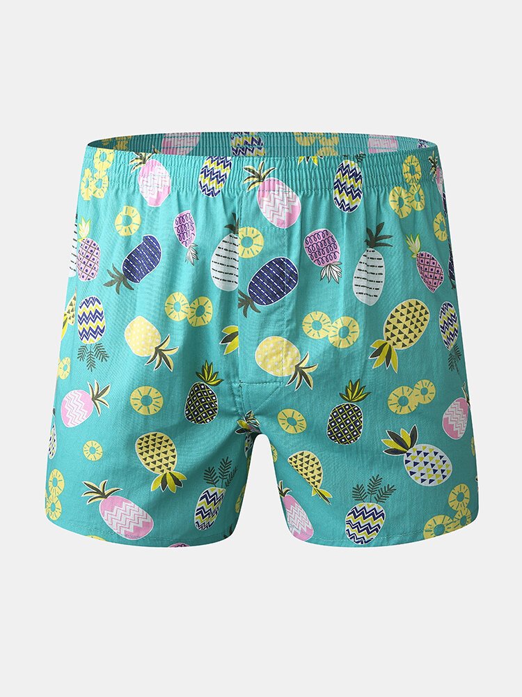 
	Mens 100% Cotton Cartoon Fruit Print Comfy Elastic Waist Home Shorts