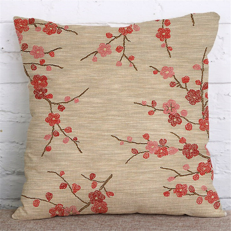 
	Cotton Linen Cushion Cover Square Home Decorative Peacock Flower Pattern Pillow Cases
