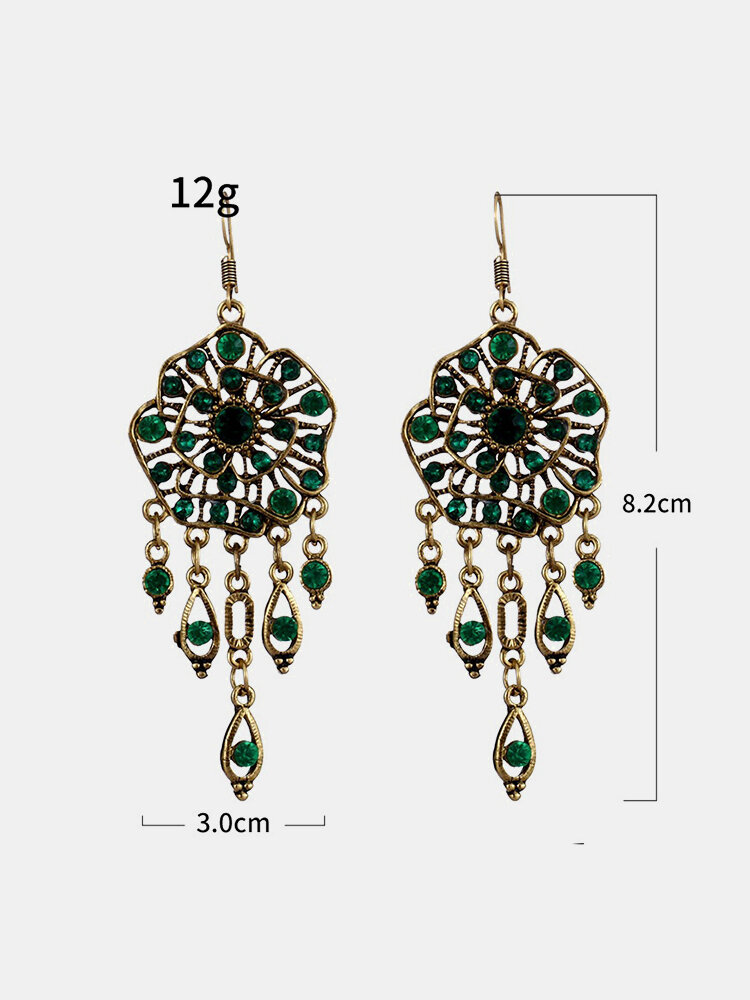 
	Vintage Hollow Flower Tassel Pendant Earrings