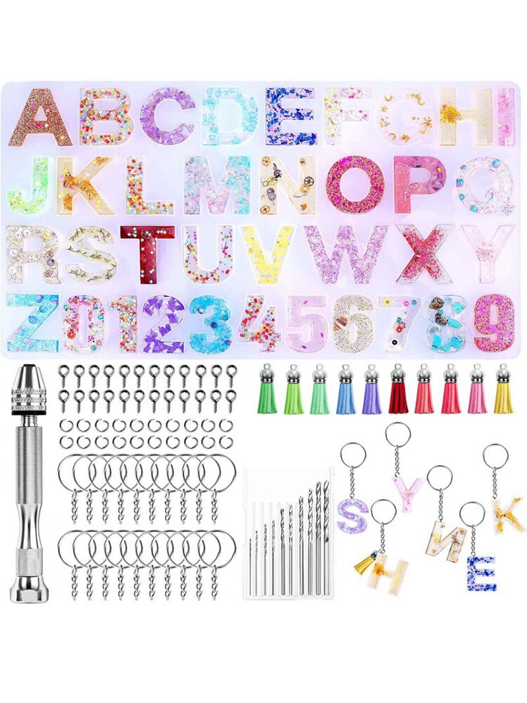 
	172Pcs Letter Number Resin Mold Key Buckle With Key Buckle Fringes And Pin Head Ornaments Used To Make Key House Number