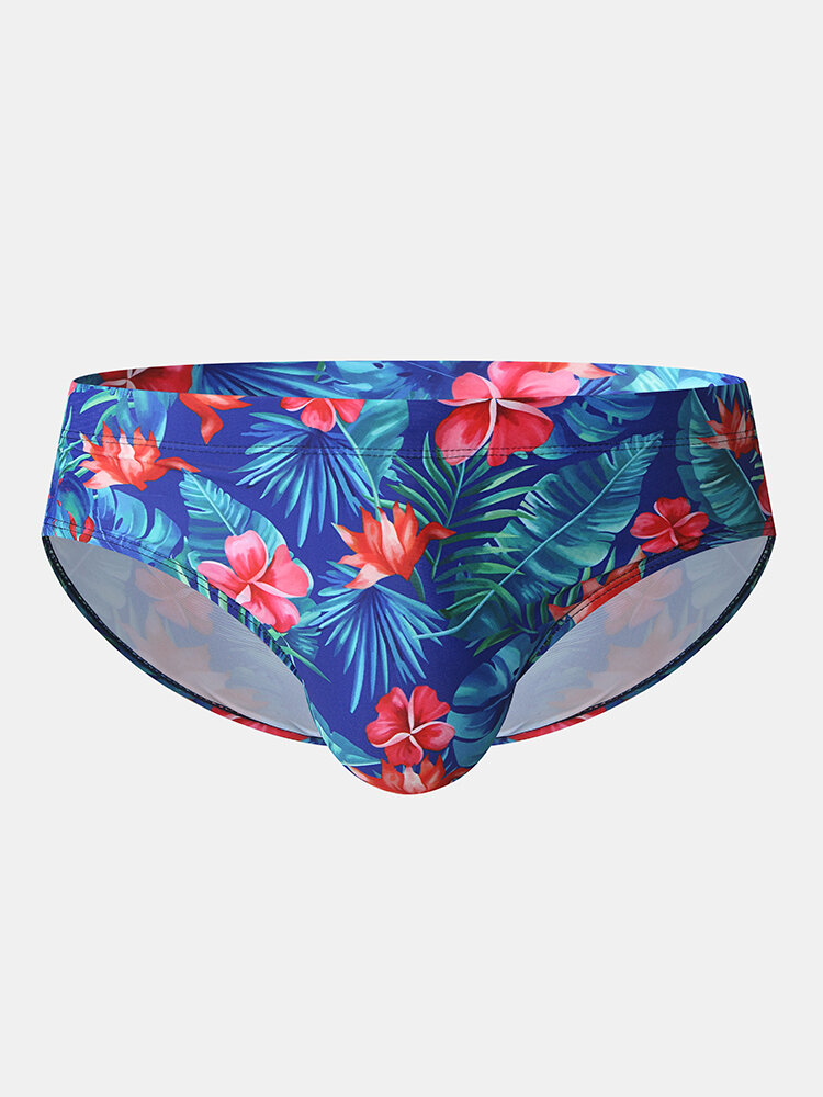 
	Mens Flower & Plant Leaf Print Quick Dry Drawstring Swim Briefs