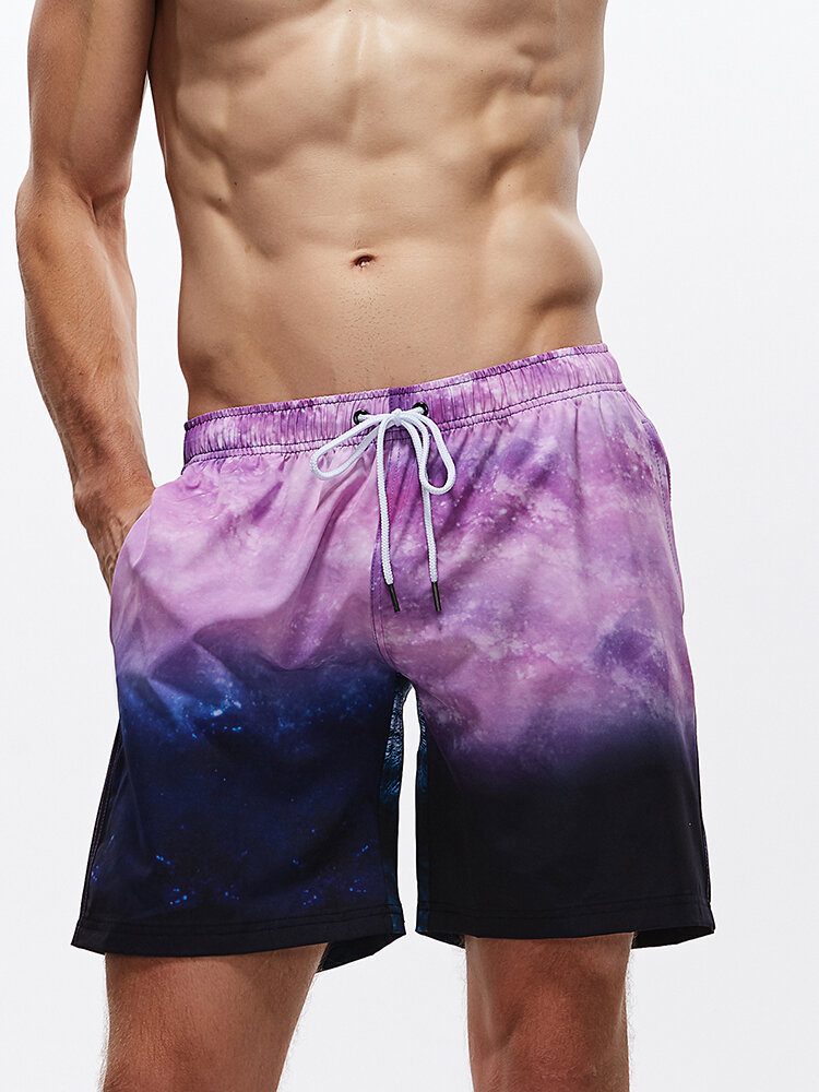 
	Plus Size Lightweight Starry Cat Printed Pocket Surfing Quick-Drying Board Shorts