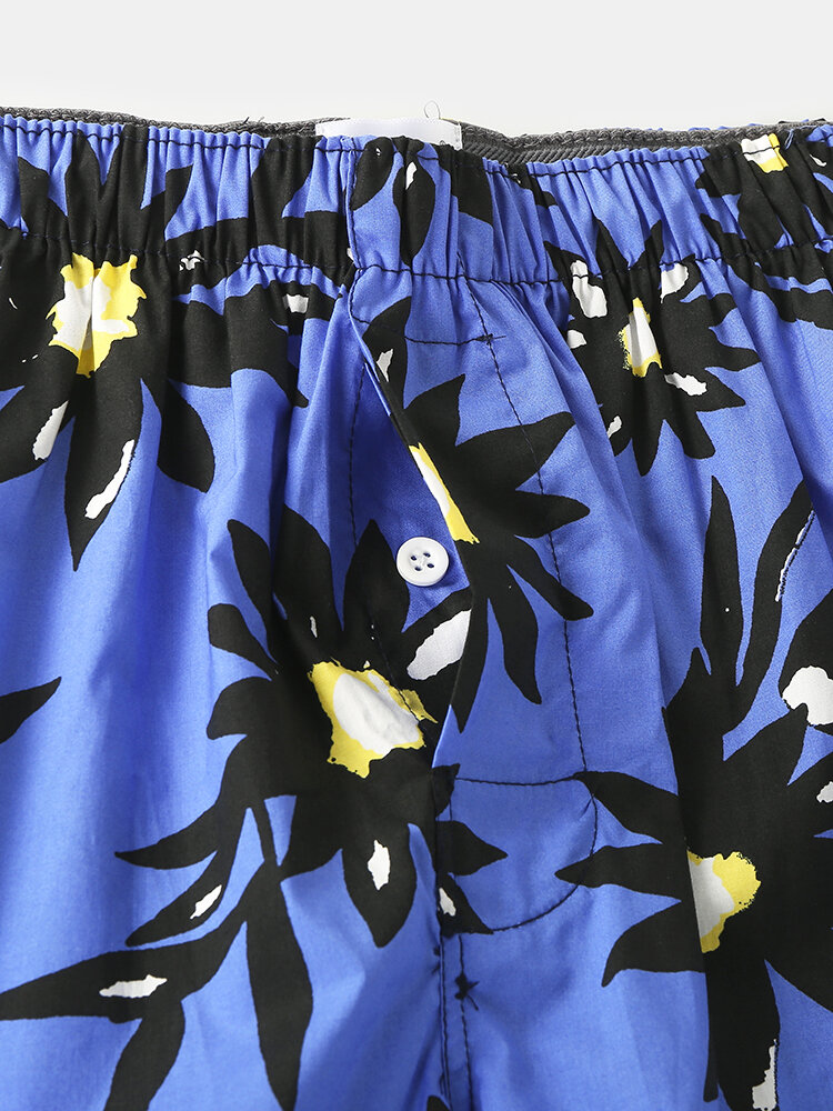 
	Mens 100% Cotton Floral Print Cozy Mid Waist Lounge Shorts Pajama Bottoms