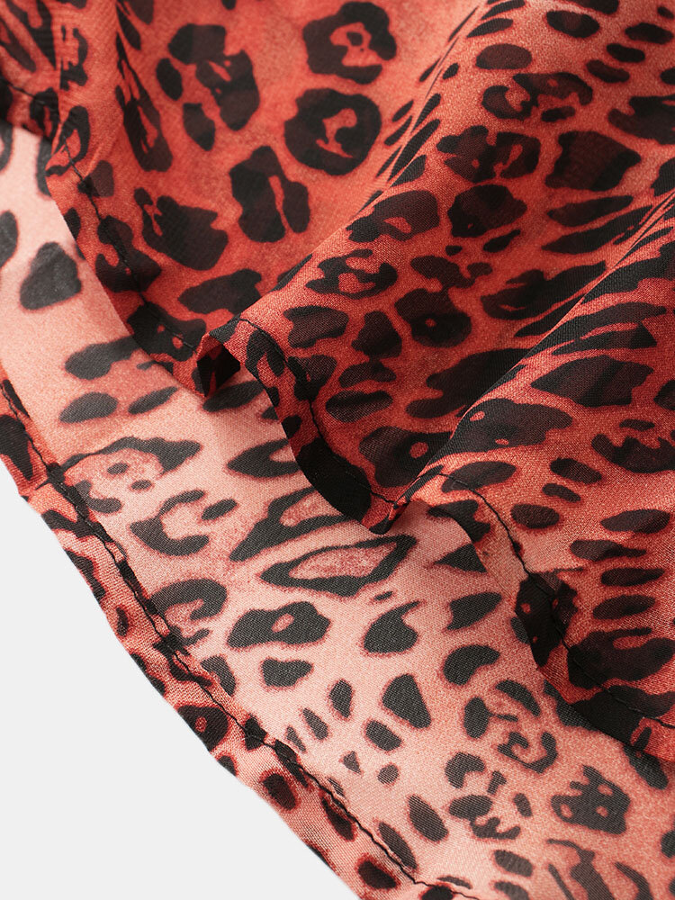
	Leopard Print Lapel Long Sleeve Button Loose Blouse For Women