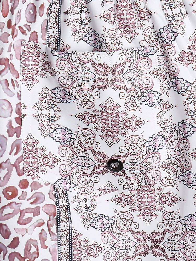 
	Men Scarf Print Patchwork Quick Dry Elastic Waist Board Shorts With Liner