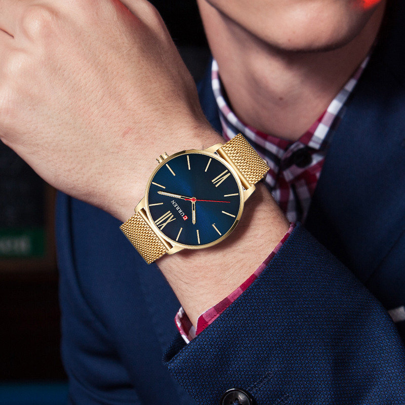 
	CURREN Luxury Mens Watch Fashion Casual Ultra Thin Waterproof Stainless Steel Silver Watch for Men