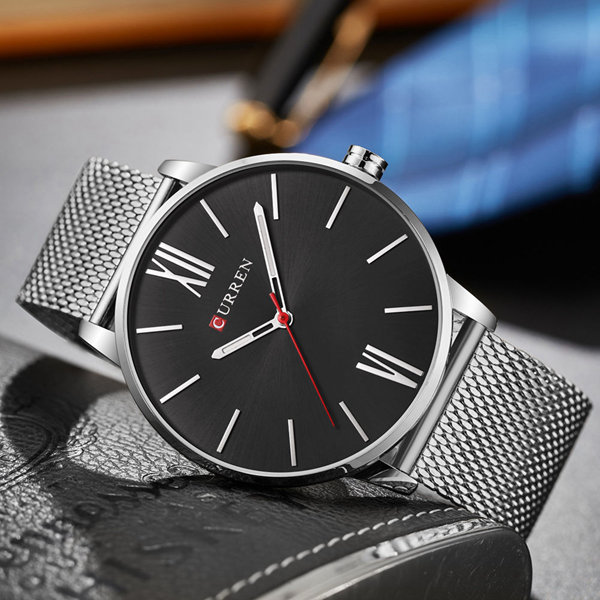 
	CURREN Luxury Mens Watch Fashion Casual Ultra Thin Waterproof Stainless Steel Silver Watch for Men