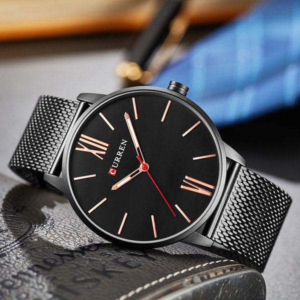 
	CURREN Luxury Mens Watch Fashion Casual Ultra Thin Waterproof Stainless Steel Silver Watch for Men