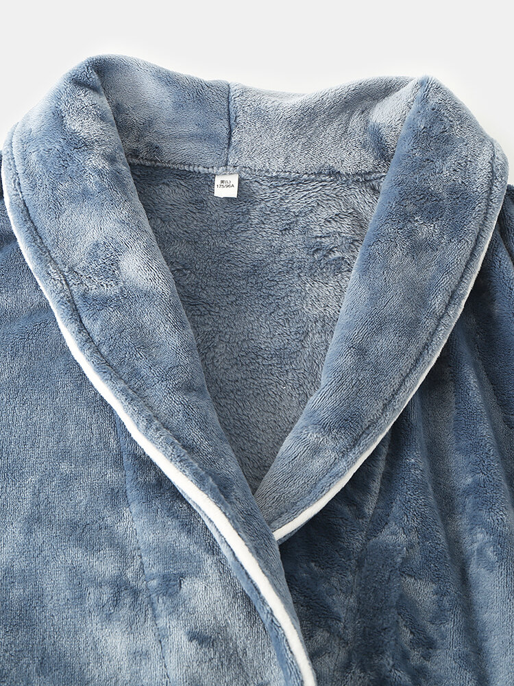 
	Men Flannel Warm Lapel Collar Pajamas Belted Lounge Robe
