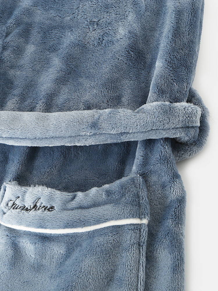 
	Men Flannel Warm Lapel Collar Pajamas Belted Lounge Robe