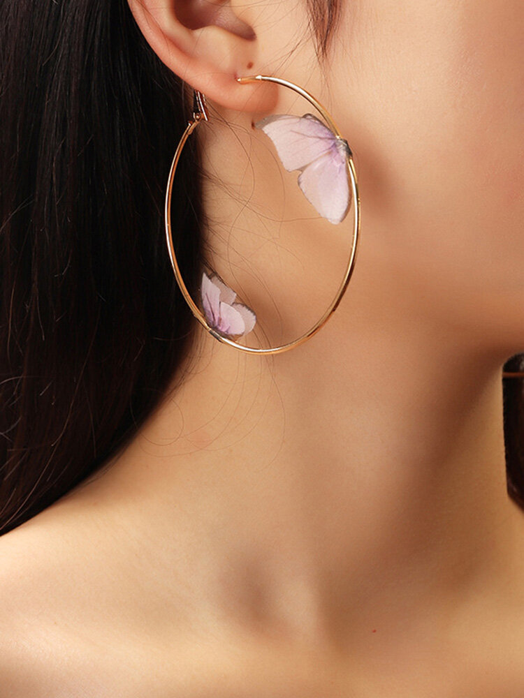 
	Double Three-dimensional Tulle Butterfly Earrings Temperament Ring Earrings