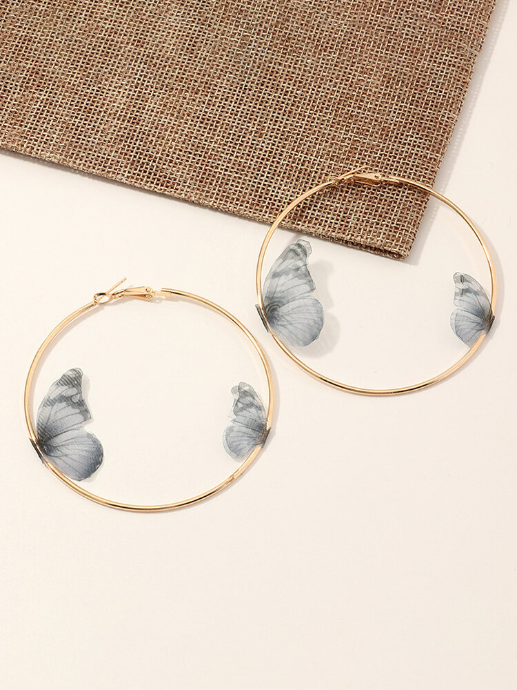 
	Double Three-dimensional Tulle Butterfly Earrings Temperament Ring Earrings
