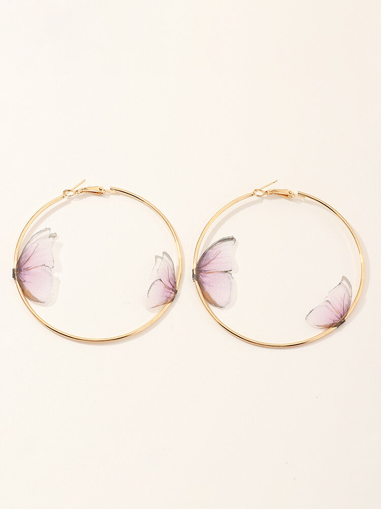 
	Double Three-dimensional Tulle Butterfly Earrings Temperament Ring Earrings