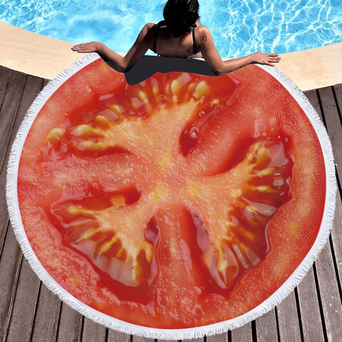 
	Fresh Fruits Round Beach Towel Blanket Hawaii Hawaiian Tropical Large Microfiber Terry Beach Roundie Palm Circle Picnic Carpet Yoga Mat with Fringe