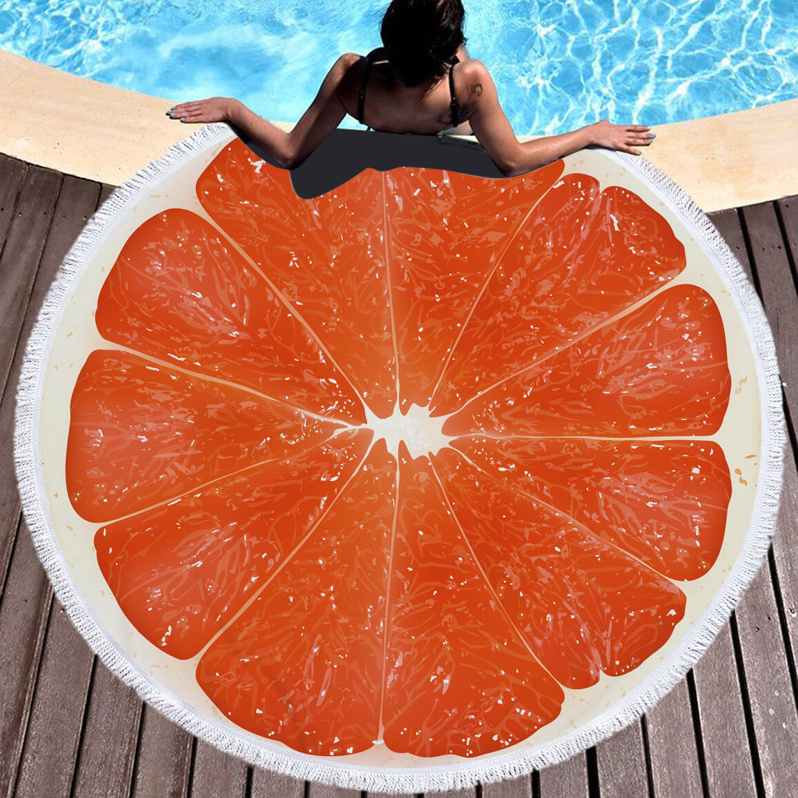 
	Fresh Fruits Round Beach Towel Blanket Hawaii Hawaiian Tropical Large Microfiber Terry Beach Roundie Palm Circle Picnic Carpet Yoga Mat with Fringe