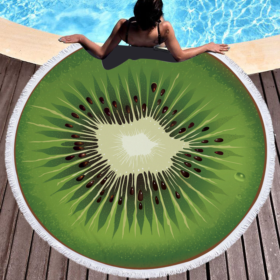 
	Fresh Fruits Round Beach Towel Blanket Hawaii Hawaiian Tropical Large Microfiber Terry Beach Roundie Palm Circle Picnic Carpet Yoga Mat with Fringe