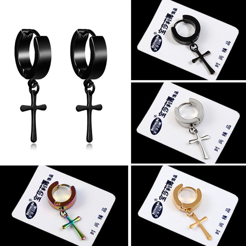 
	Punk Ear Drop Earrings Corss Five Points Star Titanium Steel Earrings Fashion Jewelry for Women Men