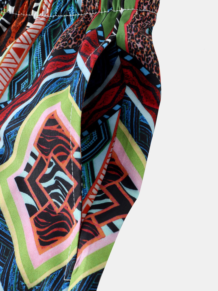 
	Mens Tribal Striped Pattern Quick Dry Elastic Waist Swim Trunk