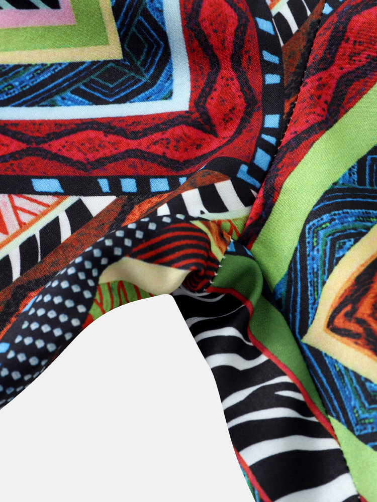 
	Mens Tribal Striped Pattern Quick Dry Elastic Waist Swim Trunk