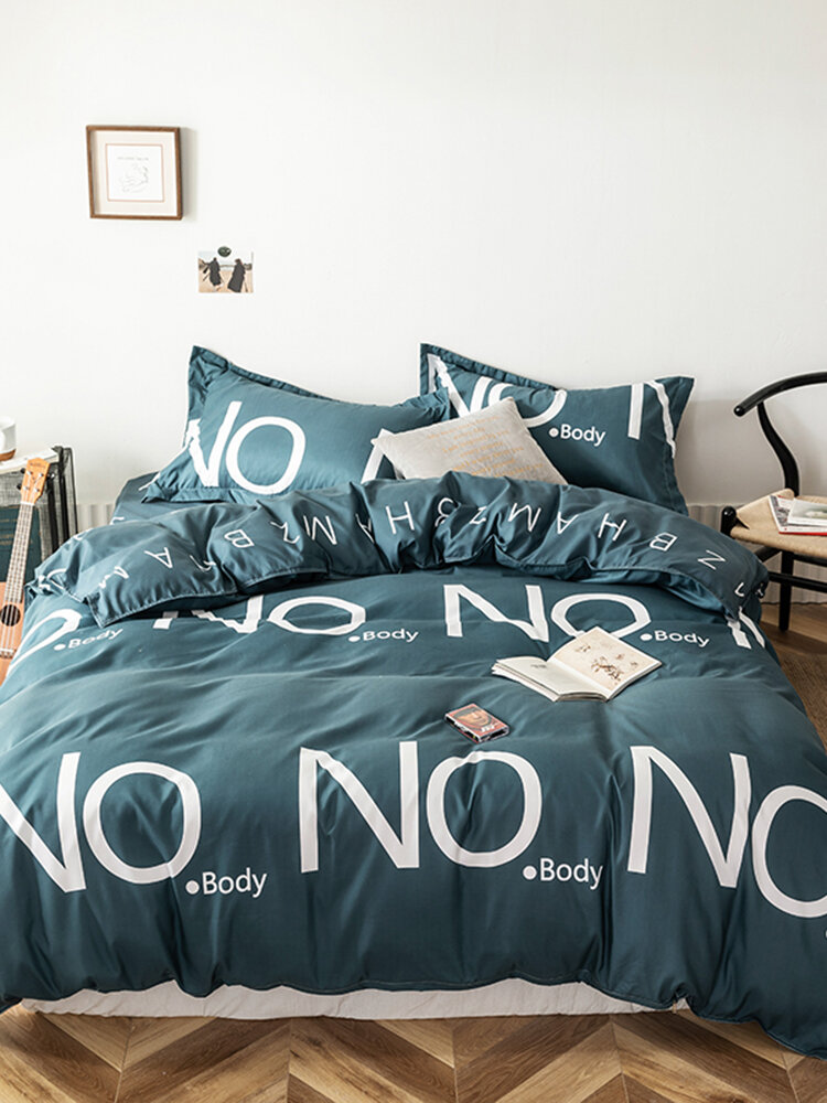 
	3/4 Pcs Letters Print Solid Color Aloe Cotton Comfy Bedding Set Sheet Duvet Cover Pillowcase