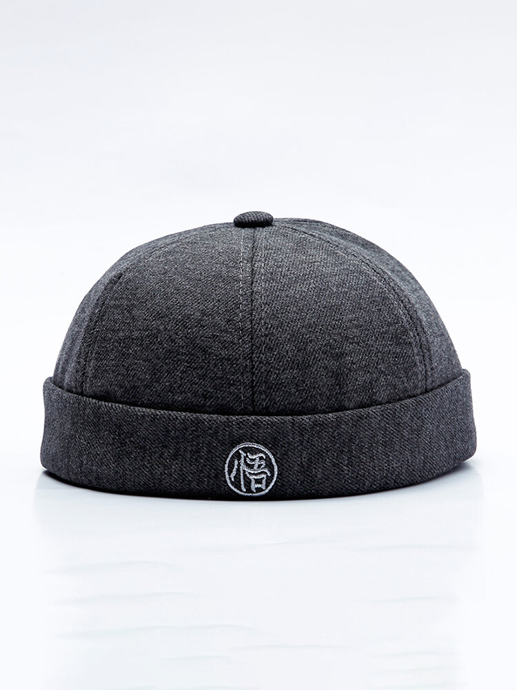 
	Men & Women Vintage Brimless Cap Adjustable Embroidery Skull Cap Warm Rolled Skull Cap Chinese Enlightenment